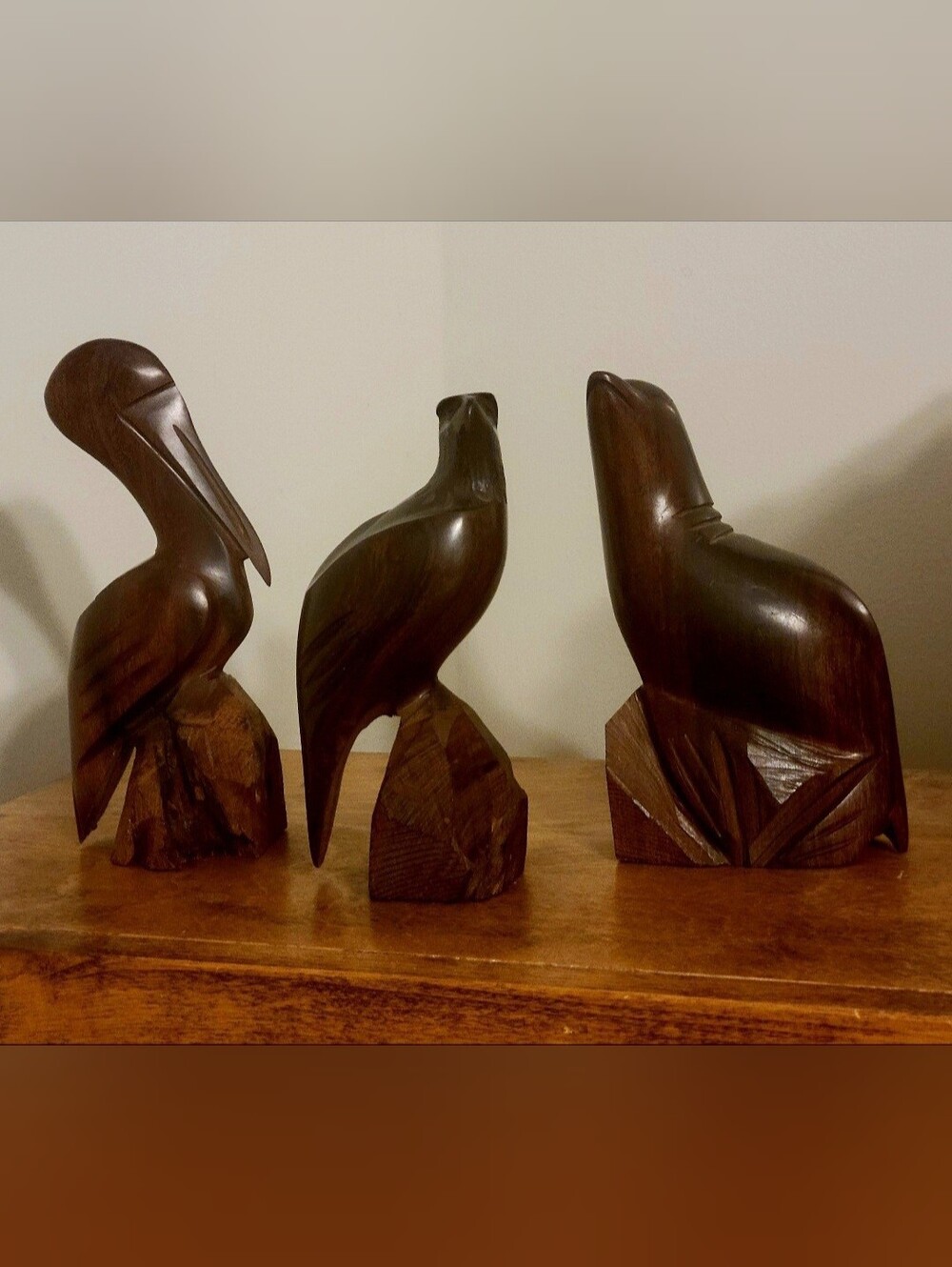 Vintage Mid Century Modern Ironwood Animal Carvings Lot of 3